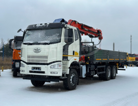 Бортовой FAW CA3250 с КМУ Kanglim KS2056 + буровая навеска